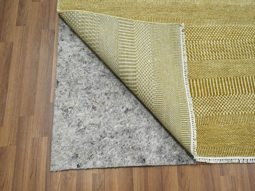 9'0" x 12'3" New Hand Knotted Brown Wool & Silk Rectangle Oriental Rug - MOA10276327