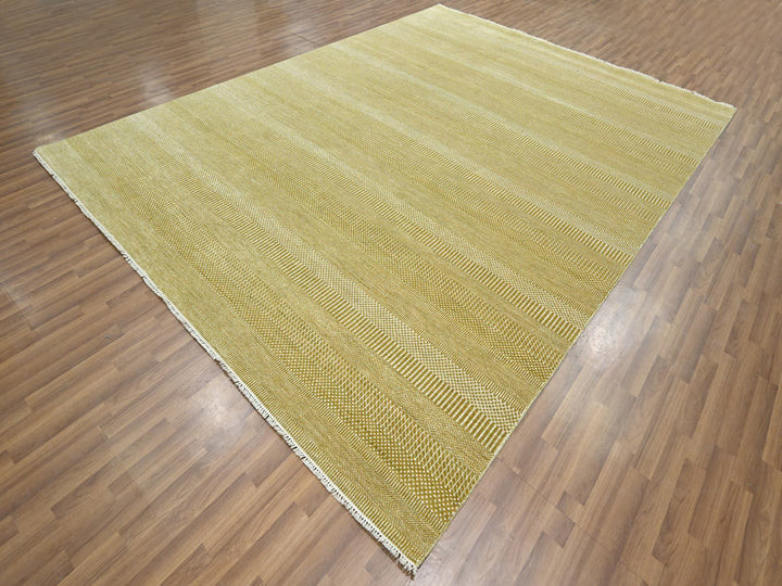 9'0" x 12'0" New Hand Knotted Brown Wool & Silk Rectangle Oriental Rug - MOA10276329