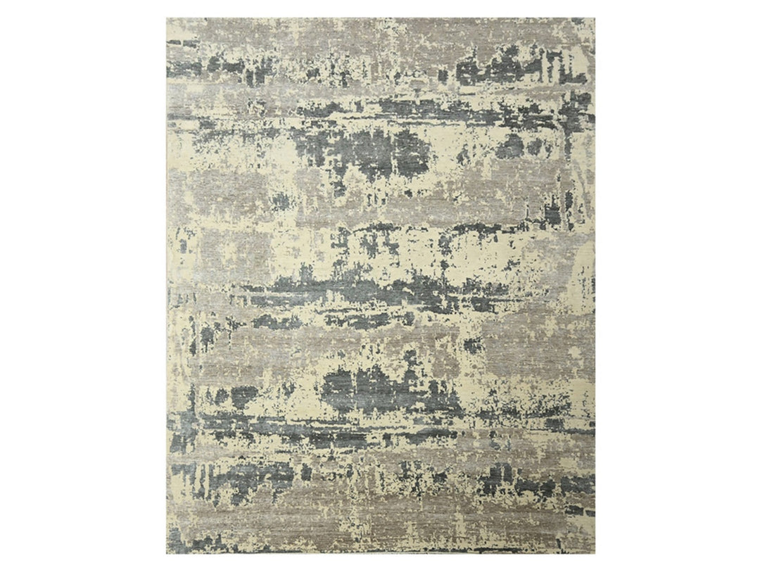 11'10" x 14'11" New Hand Knotted Grey Wool & Silk Rectangle Oriental Rug - MOA10276331