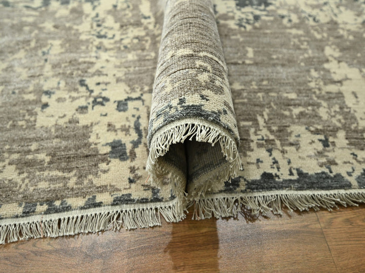 11'10" x 14'11" New Hand Knotted Grey Wool & Silk Rectangle Oriental Rug - MOA10276331