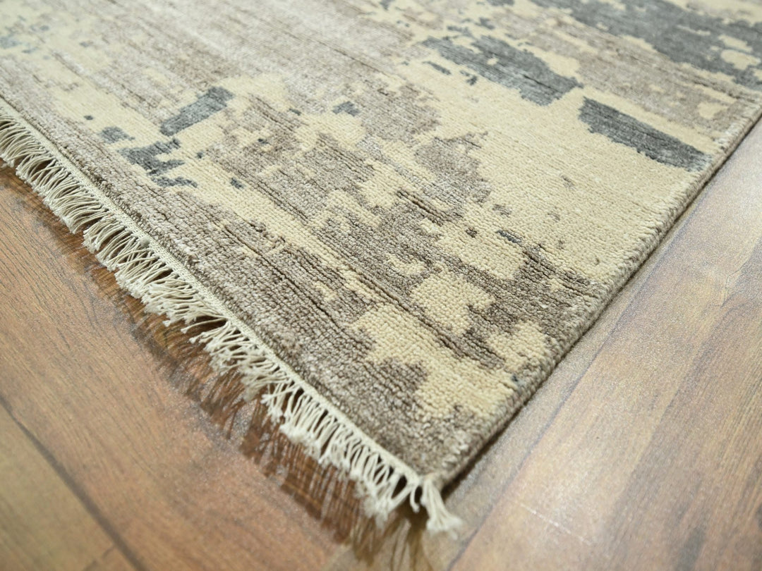 11'10" x 14'11" New Hand Knotted Grey Wool & Silk Rectangle Oriental Rug - MOA10276331