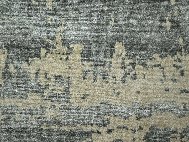 11'10" x 14'11" New Hand Knotted Grey Wool & Silk Rectangle Oriental Rug - MOA10276331