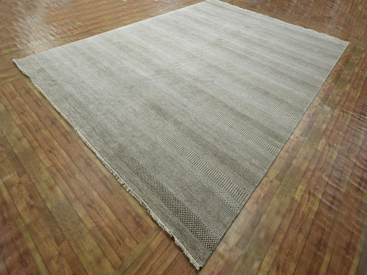10'0" x 13'11" New Hand Knotted Brown Wool & Silk Rectangle Oriental Rug - MOA10276333