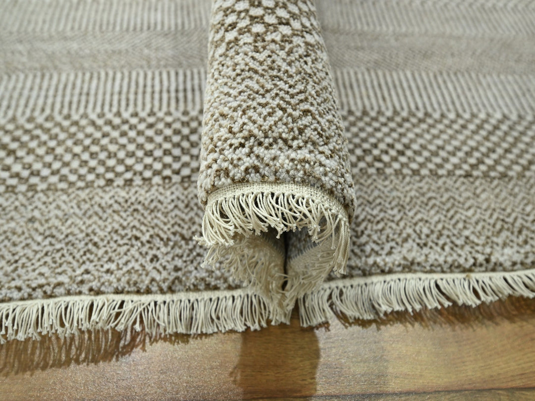 10'0" x 13'11" New Hand Knotted Brown Wool & Silk Rectangle Oriental Rug - MOA10276333