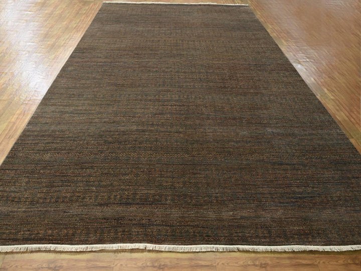10'0" x 14'0" New Hand Knotted Brown Wool & Silk Rectangle Oriental Rug - MOA10276334
