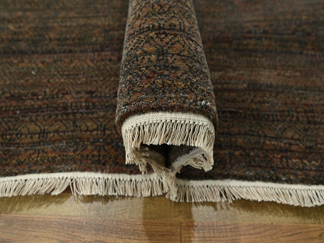 10'0" x 14'0" New Hand Knotted Brown Wool & Silk Rectangle Oriental Rug - MOA10276334