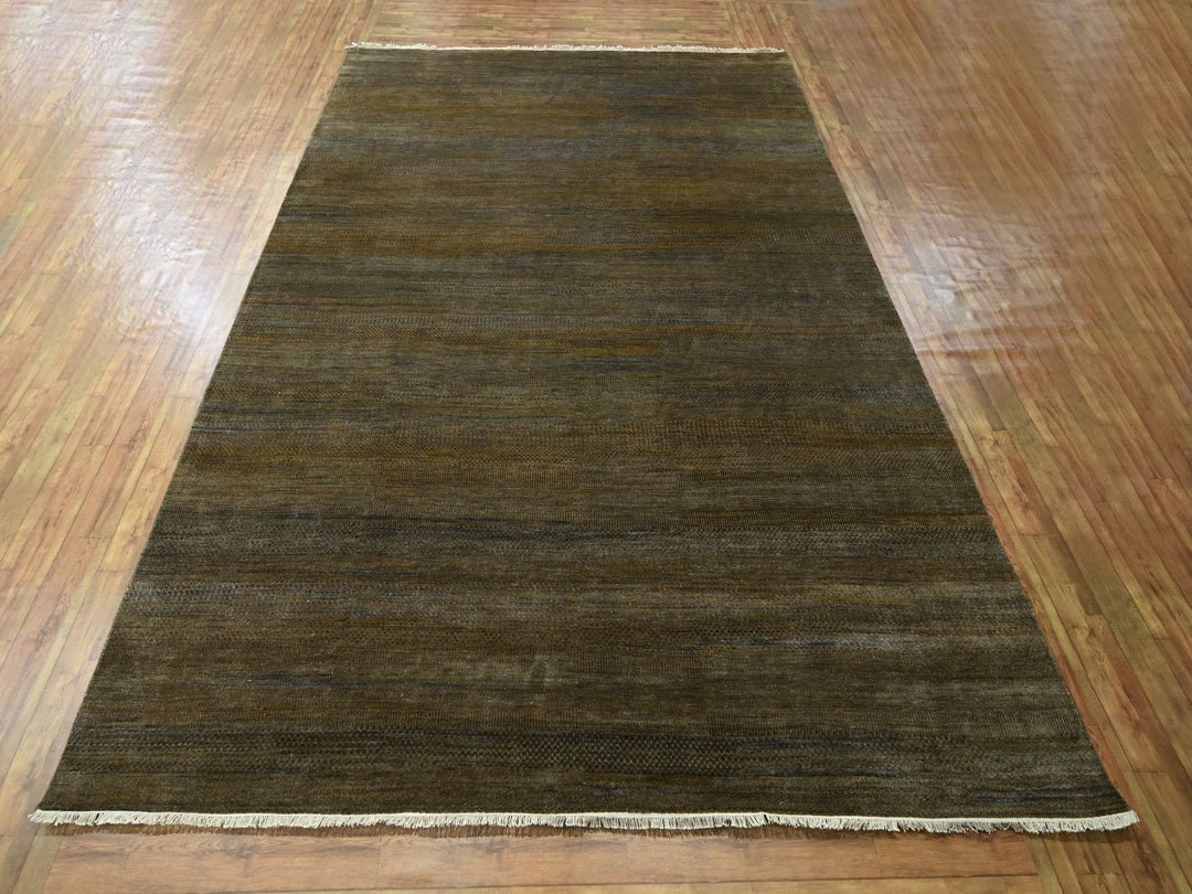 9'0" x 11'10" New Hand Knotted Brown Wool & Silk Rectangle Oriental Rug - MOA10276336