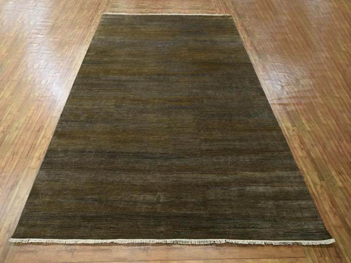 9'0" x 11'10" New Hand Knotted Brown Wool & Silk Rectangle Oriental Rug - MOA10276336