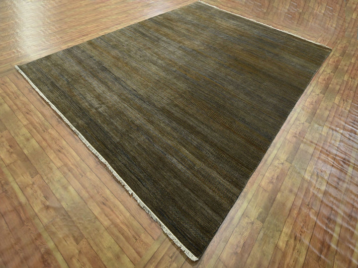 9'0" x 11'10" New Hand Knotted Brown Wool & Silk Rectangle Oriental Rug - MOA10276336