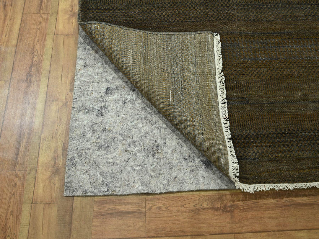 9'0" x 11'10" New Hand Knotted Brown Wool & Silk Rectangle Oriental Rug - MOA10276336