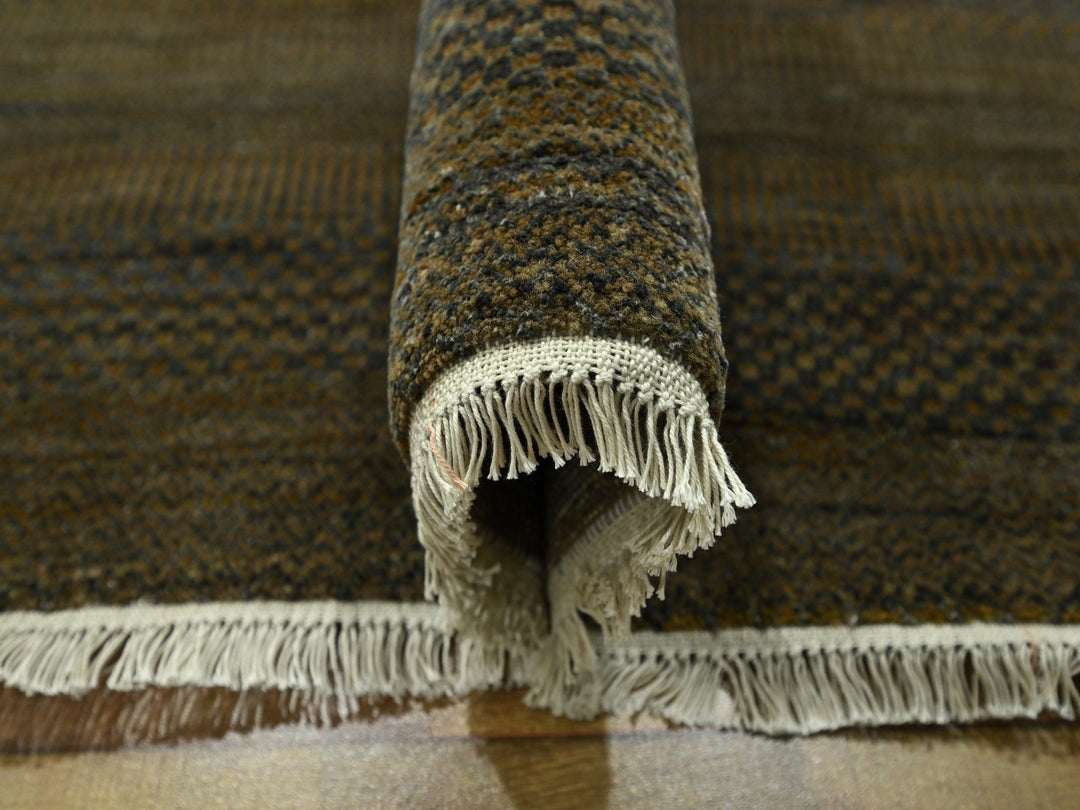 9'0" x 11'10" New Hand Knotted Brown Wool & Silk Rectangle Oriental Rug - MOA10276336