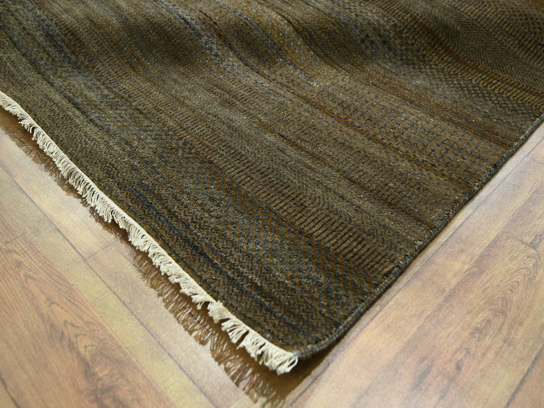 9'0" x 11'10" New Hand Knotted Brown Wool & Silk Rectangle Oriental Rug - MOA10276336
