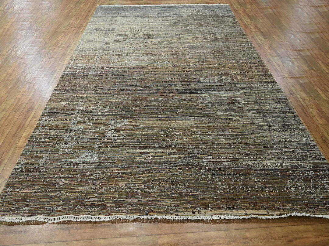 8'10" x 11'11" New Hand Knotted Brown Wool & Silk Rectangle Oriental Rug - MOA10276337
