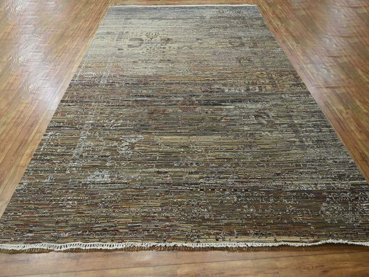 8'10" x 11'11" New Hand Knotted Brown Wool & Silk Rectangle Oriental Rug - MOA10276337