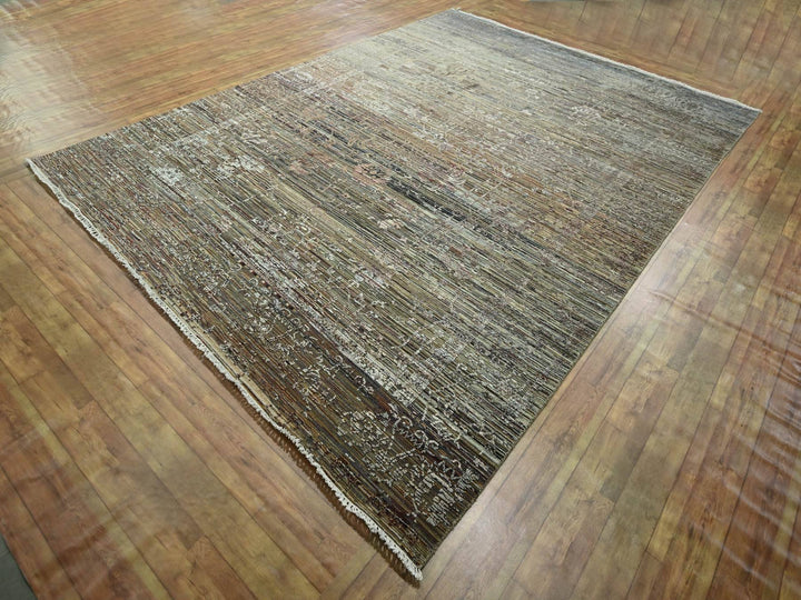8'10" x 11'11" New Hand Knotted Brown Wool & Silk Rectangle Oriental Rug - MOA10276337