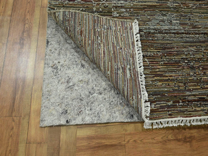 8'10" x 11'11" New Hand Knotted Brown Wool & Silk Rectangle Oriental Rug - MOA10276337