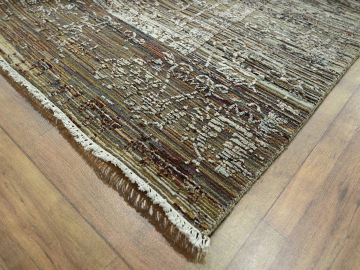 8'10" x 11'11" New Hand Knotted Brown Wool & Silk Rectangle Oriental Rug - MOA10276337
