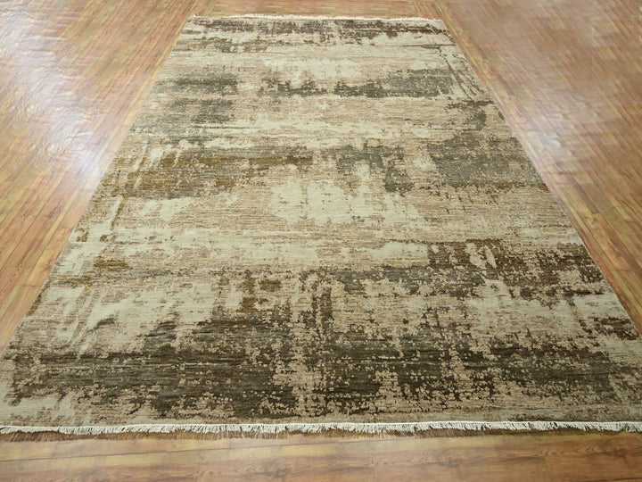 8'11" x 11'11" New Hand Knotted Beige Wool & Silk Rectangle Oriental Rug - MOA10276339