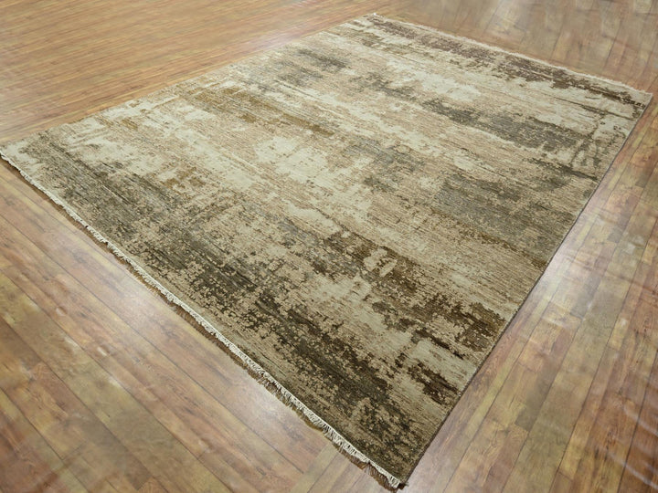8'11" x 11'11" New Hand Knotted Beige Wool & Silk Rectangle Oriental Rug - MOA10276339