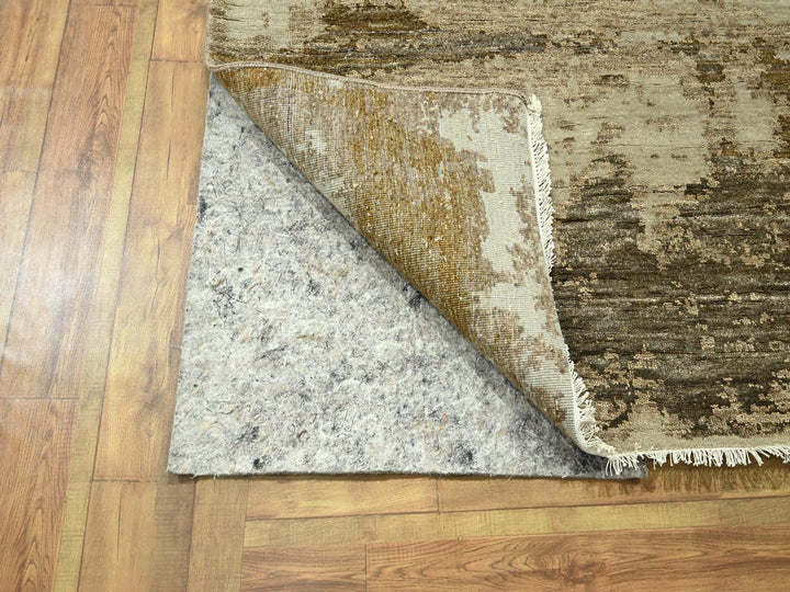 8'11" x 11'11" New Hand Knotted Beige Wool & Silk Rectangle Oriental Rug - MOA10276339