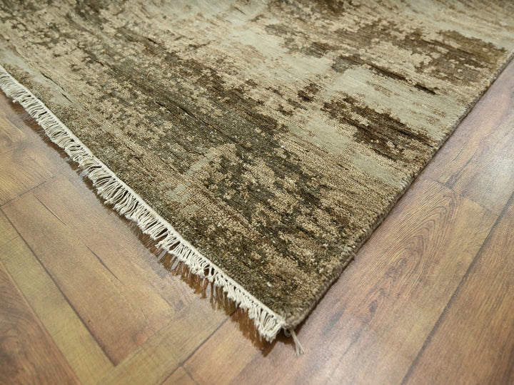 8'11" x 11'11" New Hand Knotted Beige Wool & Silk Rectangle Oriental Rug - MOA10276339