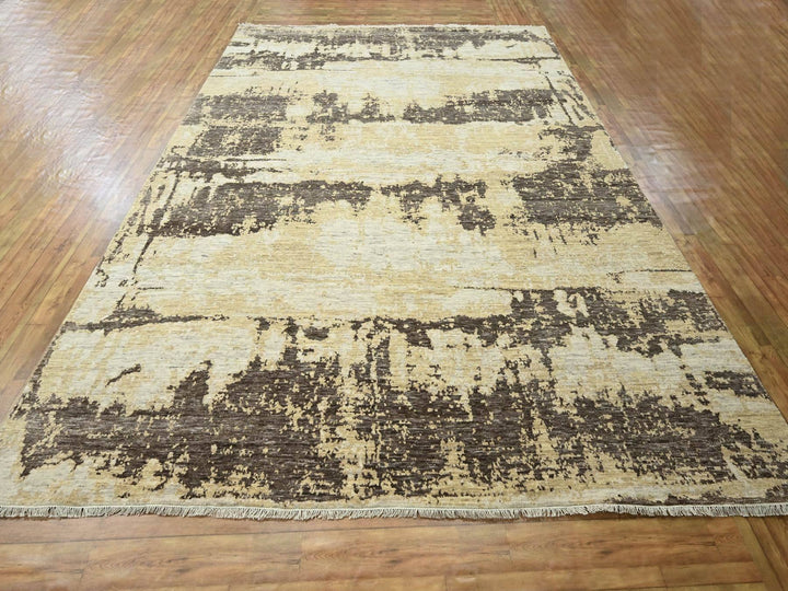 8'11" x 12'0" New Hand Knotted Ivory Wool & Silk Rectangle Oriental Rug - MOA10276340