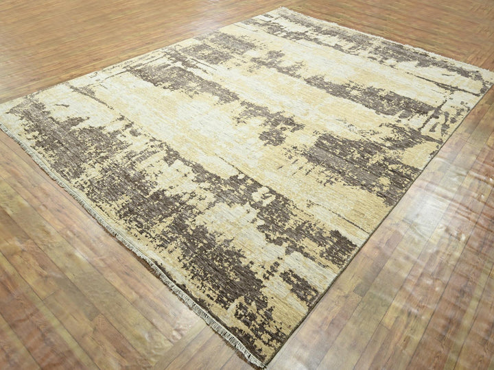 8'11" x 12'0" New Hand Knotted Ivory Wool & Silk Rectangle Oriental Rug - MOA10276340