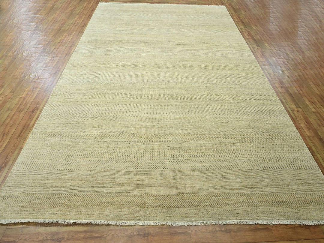 9'1" x 12'3" New Hand Knotted Brown Wool & Silk Rectangle Oriental Rug - MOA10276341