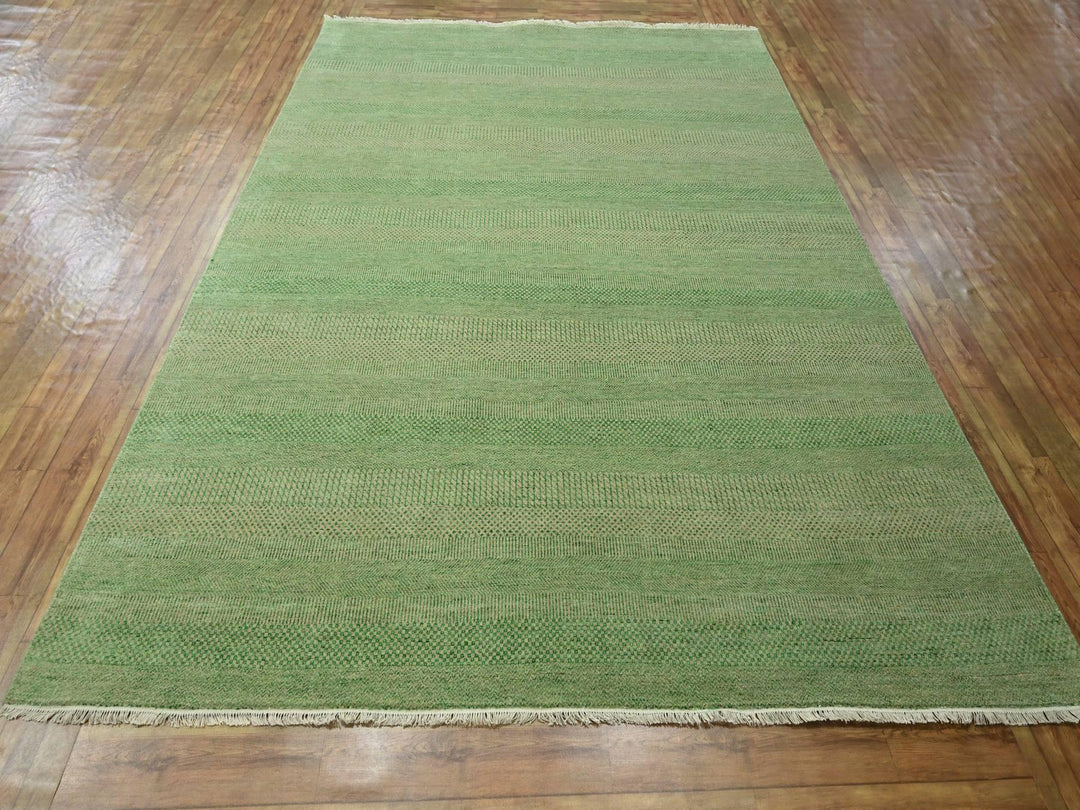 8'1" x 10'3" New Hand Knotted Green Wool & Silk Rectangle Oriental Rug - MOA10276343