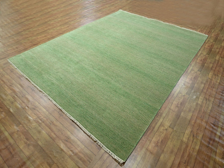 8'1" x 10'3" New Hand Knotted Green Wool & Silk Rectangle Oriental Rug - MOA10276343