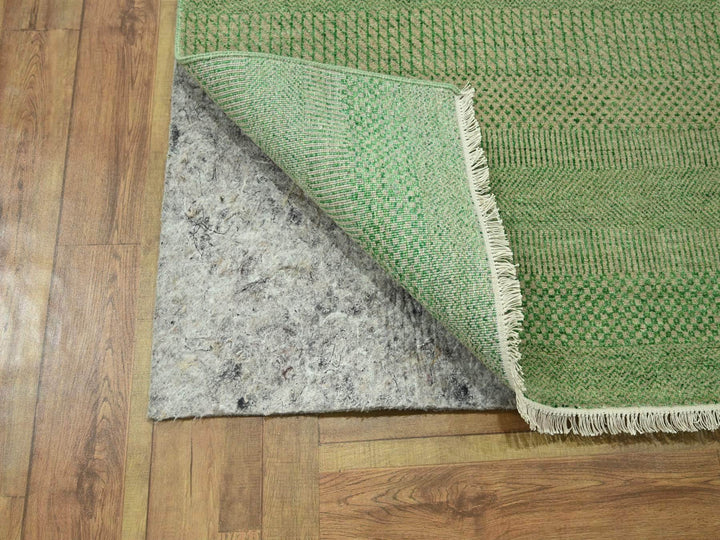8'1" x 10'3" New Hand Knotted Green Wool & Silk Rectangle Oriental Rug - MOA10276343