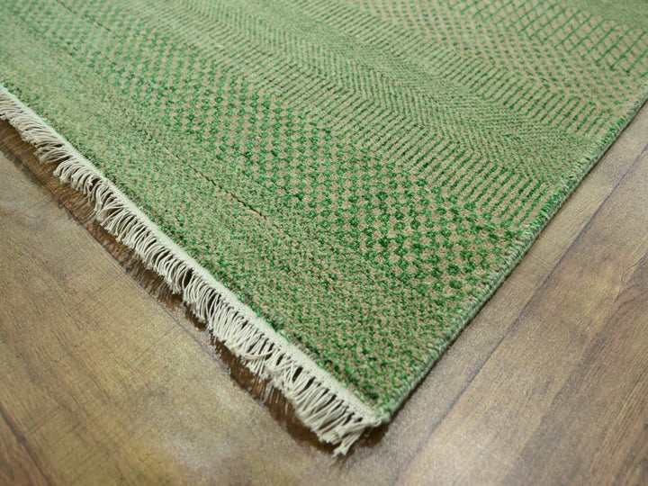 8'1" x 10'3" New Hand Knotted Green Wool & Silk Rectangle Oriental Rug - MOA10276343