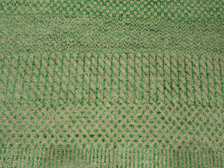 8'1" x 10'3" New Hand Knotted Green Wool & Silk Rectangle Oriental Rug - MOA10276343