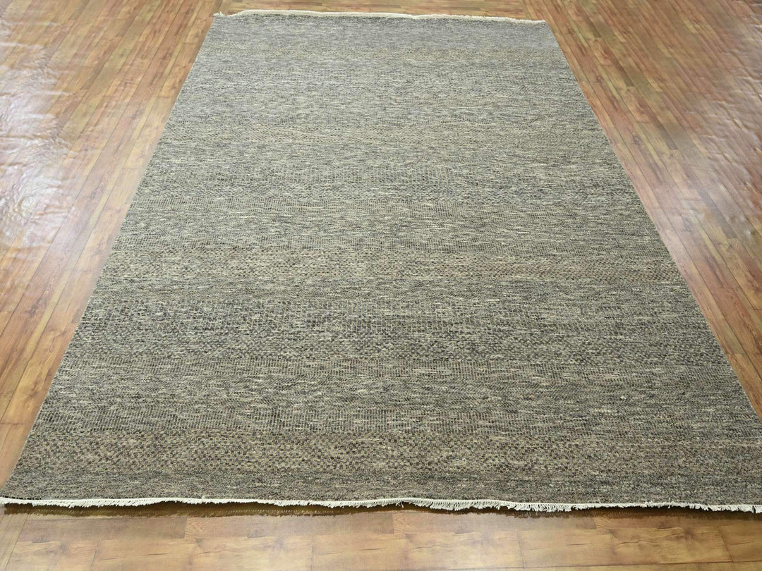 8'0" x 9'11" New Hand Knotted Grey Wool & Silk Rectangle Oriental Rug - MOA10276345