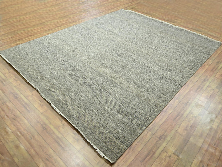 8'0" x 9'11" New Hand Knotted Grey Wool & Silk Rectangle Oriental Rug - MOA10276345