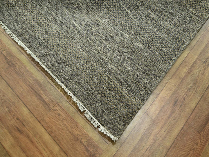 8'0" x 9'11" New Hand Knotted Grey Wool & Silk Rectangle Oriental Rug - MOA10276345