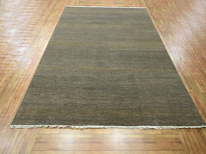 7'10" x 10'0" New Hand Knotted Brown Wool & Silk Rectangle Oriental Rug - MOA10276347