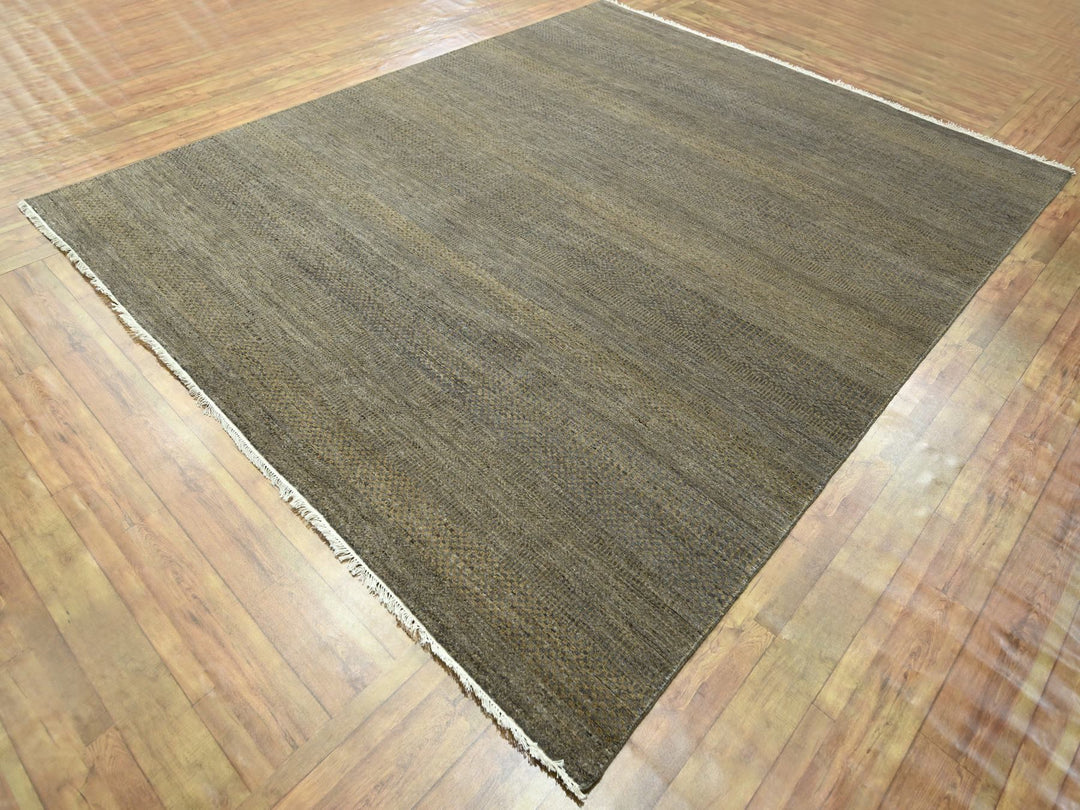 7'10" x 10'0" New Hand Knotted Brown Wool & Silk Rectangle Oriental Rug - MOA10276347