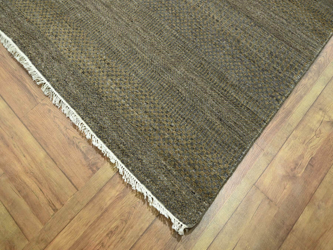7'10" x 10'0" New Hand Knotted Brown Wool & Silk Rectangle Oriental Rug - MOA10276347