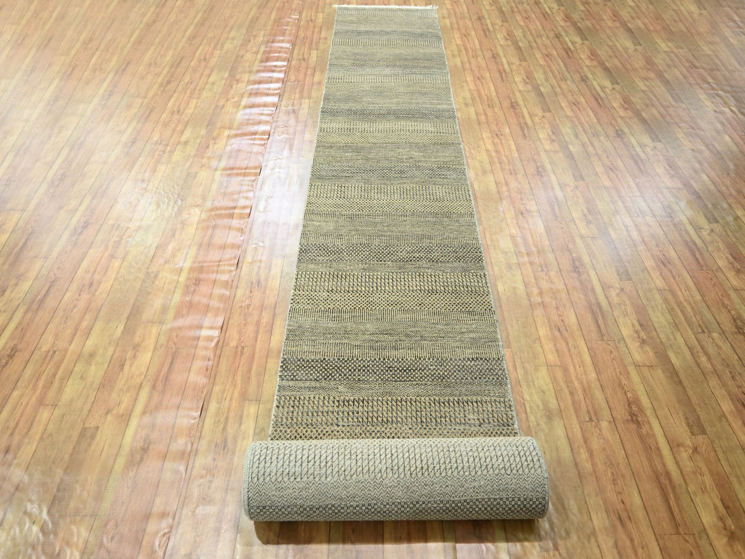 2'6" x 20'4" New Hand Knotted Brown Wool & Silk Runner Oriental Rug - MOA10276348