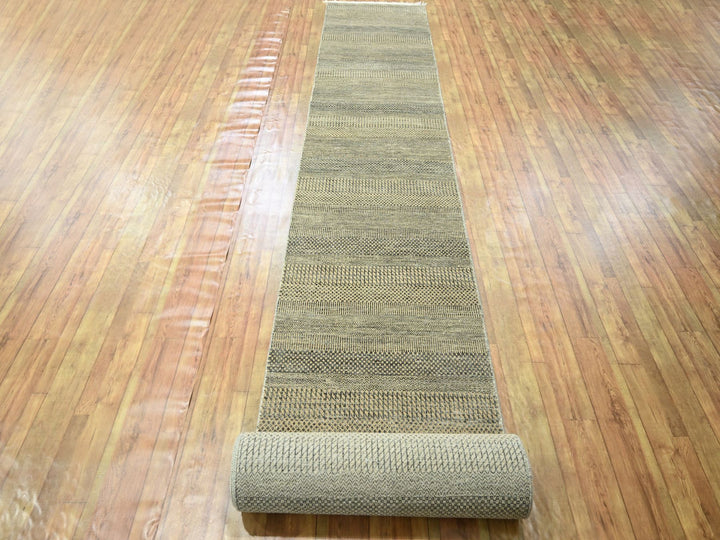 2'7" x 20'4" New Hand Knotted Brown Wool & Silk Runner Oriental Rug - MOA10276349