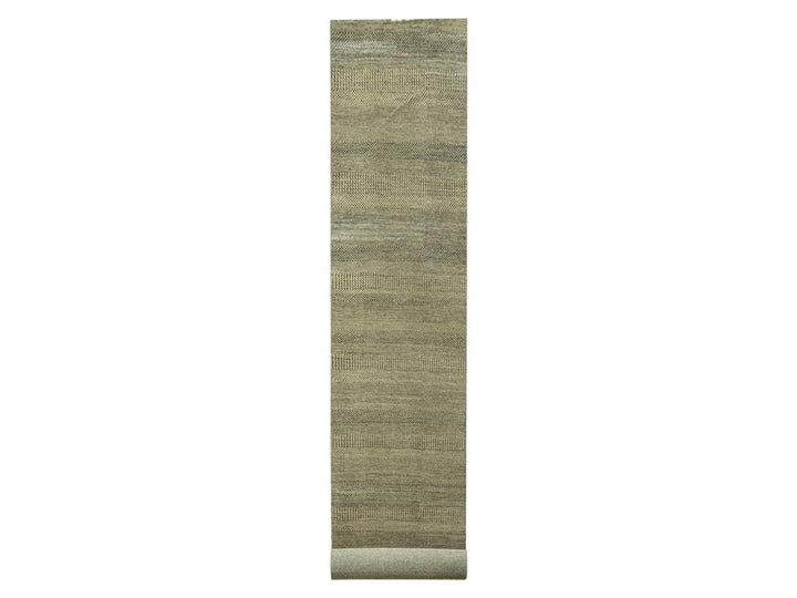 3'0" x 21'10" New Hand Knotted Brown Wool & Silk Runner Oriental Rug - MOA10276350