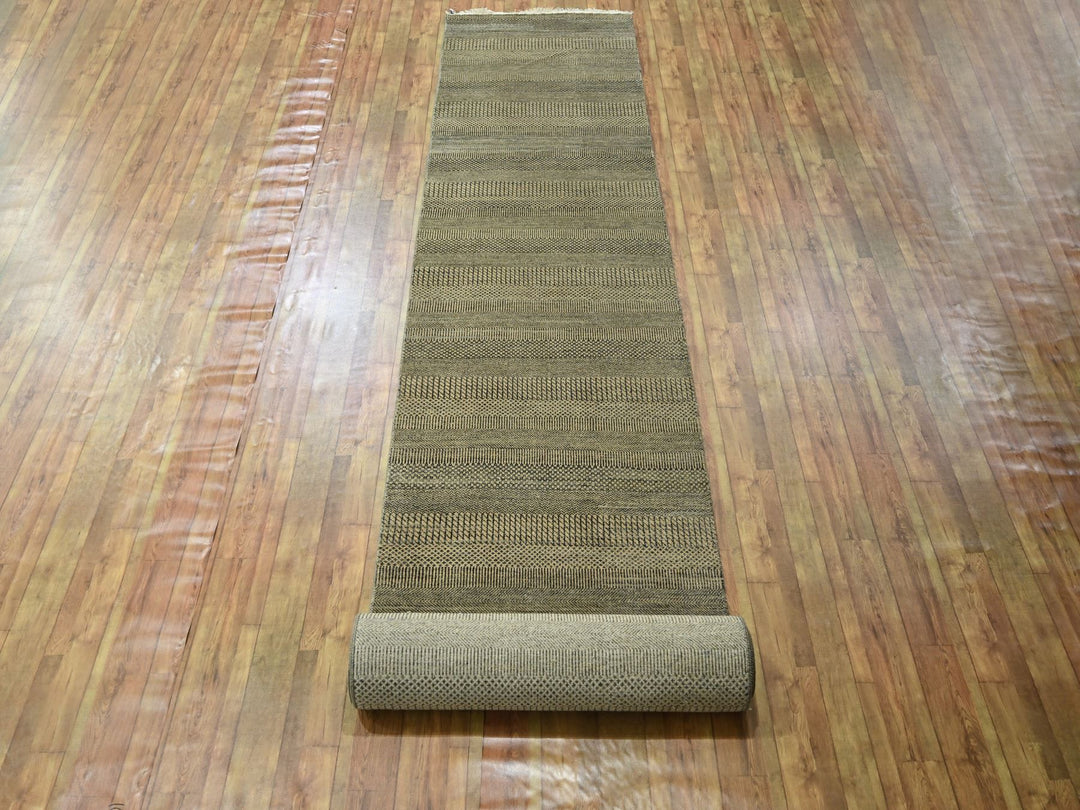 3'0" x 21'10" New Hand Knotted Brown Wool & Silk Runner Oriental Rug - MOA10276350