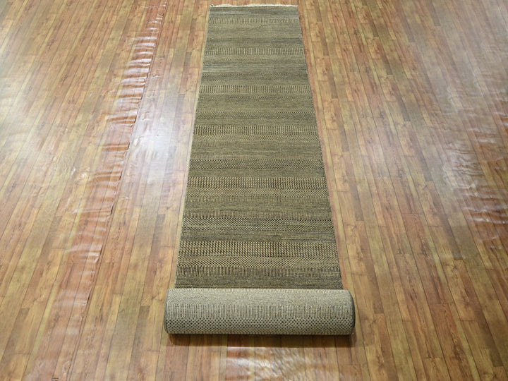 3'0" x 21'10" New Hand Knotted Brown Wool & Silk Runner Oriental Rug - MOA10276350