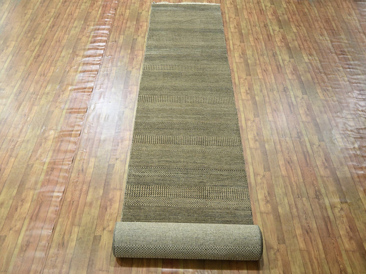 3'0" x 21'10" New Hand Knotted Brown Wool & Silk Runner Oriental Rug - MOA10276351