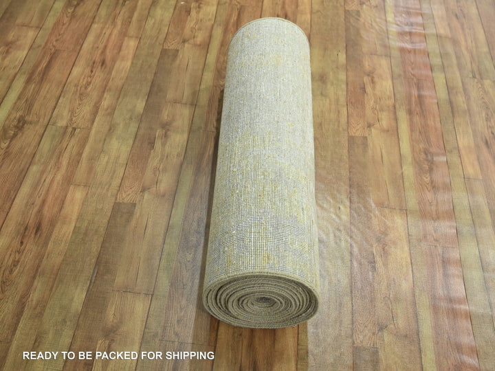 2'6" x 19'0" New Hand Knotted Ivory Wool & Silk Runner Oriental Rug - MOA10276352