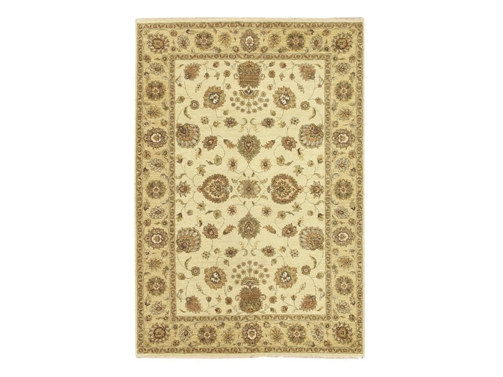 5'5" x 8'0" New Hand Knotted Ivory Wool Rectangle Oriental Rug - MOA10276355