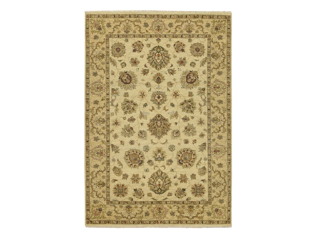 5'6" x 8'0" New Hand Knotted Beige Wool Rectangle Oriental Rug - MOA10276357
