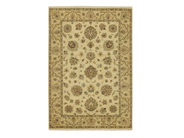5'6" x 8'0" New Hand Knotted Beige Wool Rectangle Oriental Rug - MOA10276357