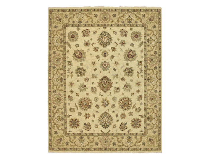 6'5" x 8'2" New Hand Knotted Ivory Wool Rectangle Oriental Rug - MOA10276366